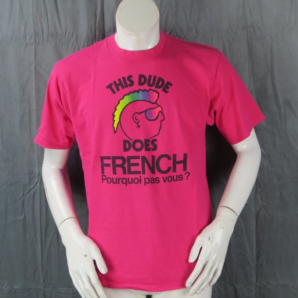 Vintage Graphic T-shirt - This Dude Does French Punk Graphic - Men's Large - Picture 3 of 8